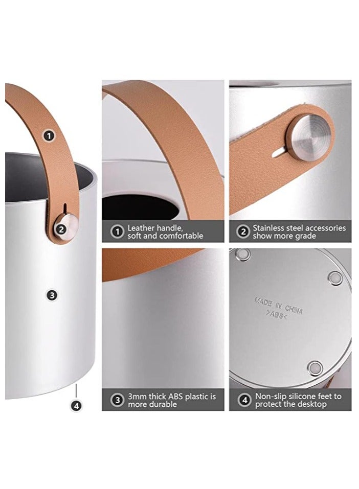 Tissue Box Holder, Tissue Dispenser Modern Round Plastic Box Cover Napkin Organizer with Leather Handles for Bathroom Vanity Tops, Dressers, Bedside Tables, Desks and Tables (White) - Image 3