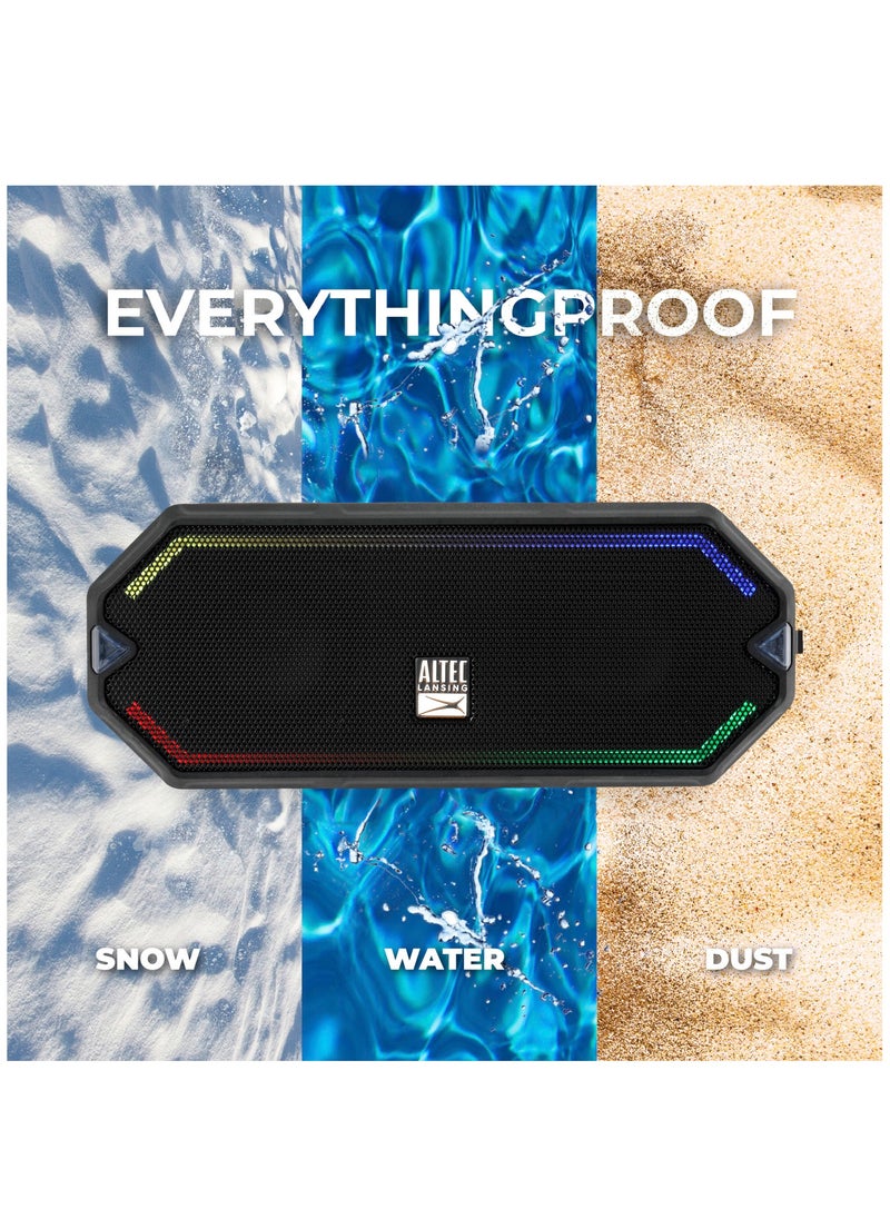 Hydra Blast Wireless Portable Bluetooth Speaker, IP67,100 Foot Wireless Range, USB C Rechargeable Outdoor Speakers with Qi Charging, LED Lights, 20 Hour Playtime, Black