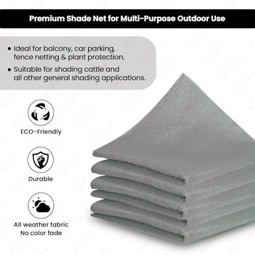HIPPO Shade Net HDPE Fabric - Provides 85% Sun Blockage & UV Protection - Ideal for Garden, Farming, Agricultural Lands Pack of 1 pc (Grey, 3MTX10MT) - Image 5