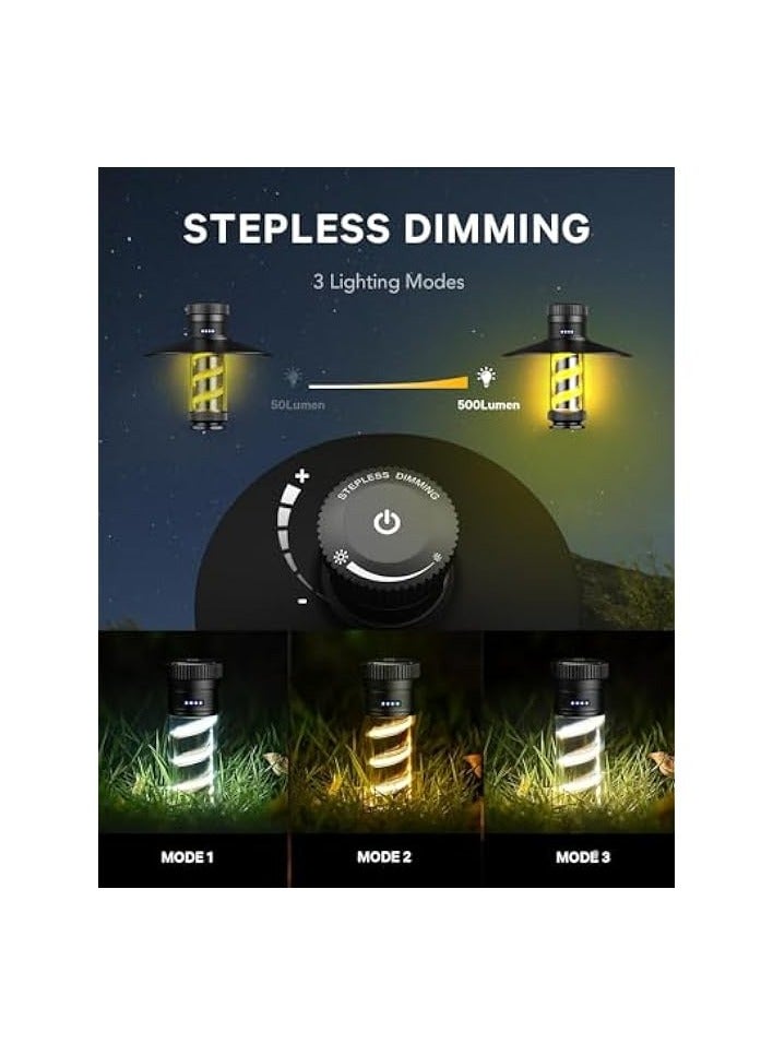 erorex LED Camping Lantern Light, Rechargeable Retro Warm Camp Light, Emergency Outdoor Camping Lamp Flashlights, Portable Waterpoor Outdoor Hanging Tent Bulb, 4 Modes - Image 2