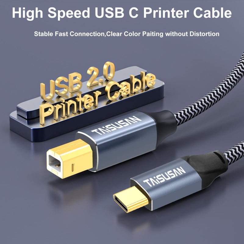 TAISUSAN 10ft USB C to USB B Printer Cable - Compatible with MacBook Pro/Air, Printers and Scanners - Image 3
