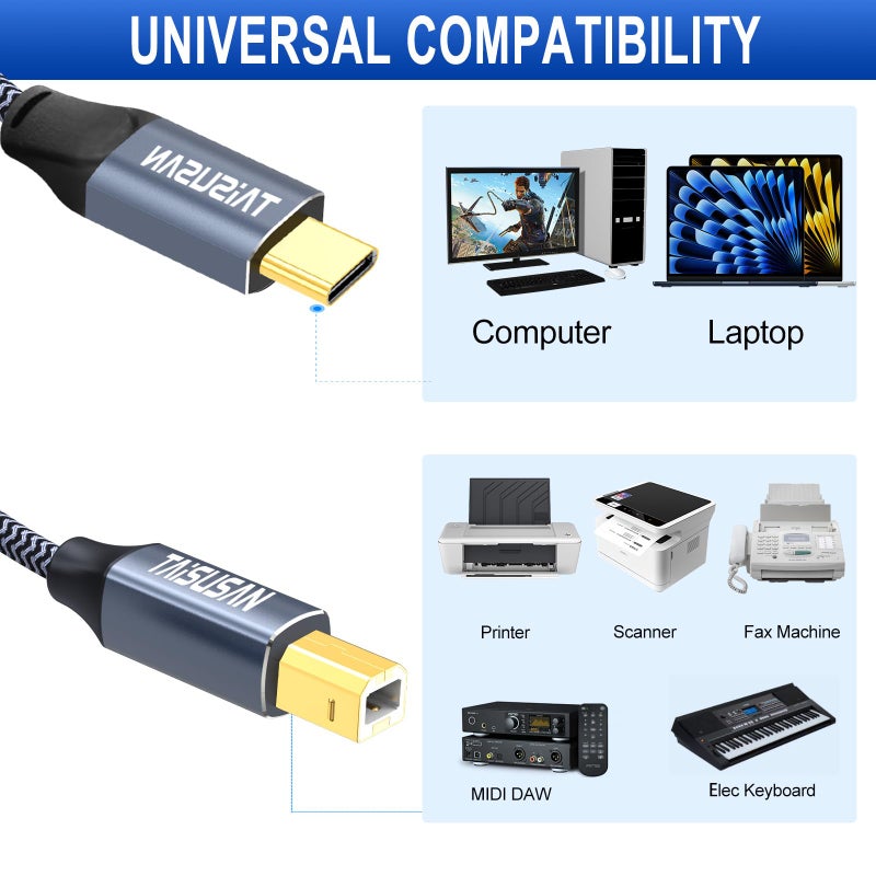 TAISUSAN 10ft USB C to USB B Printer Cable - Compatible with MacBook Pro/Air, Printers and Scanners - Image 4