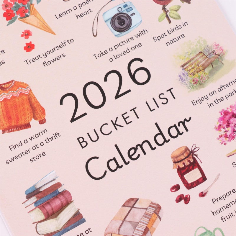 2026 Bucket List Calendar: Pink, Thick Uncoated Cardboard Pages, Cuttable Decorative Sections - Tear Off Design, To-do List & Notes Sections, Two-month Reference Planning Calendar for Home Office Clas - Image 5