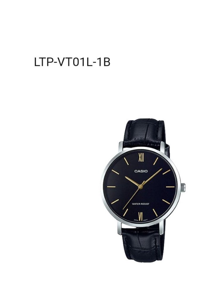 CASIO - ساعة كاسيو انالوج دائرية للرجال وبسوار جلدي اسود MTP/LTP-VT01L-1BUDF - Image 1
