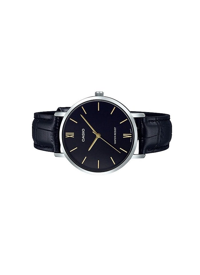 CASIO - ساعة كاسيو انالوج دائرية للرجال وبسوار جلدي اسود MTP/LTP-VT01L-1BUDF - Image 1