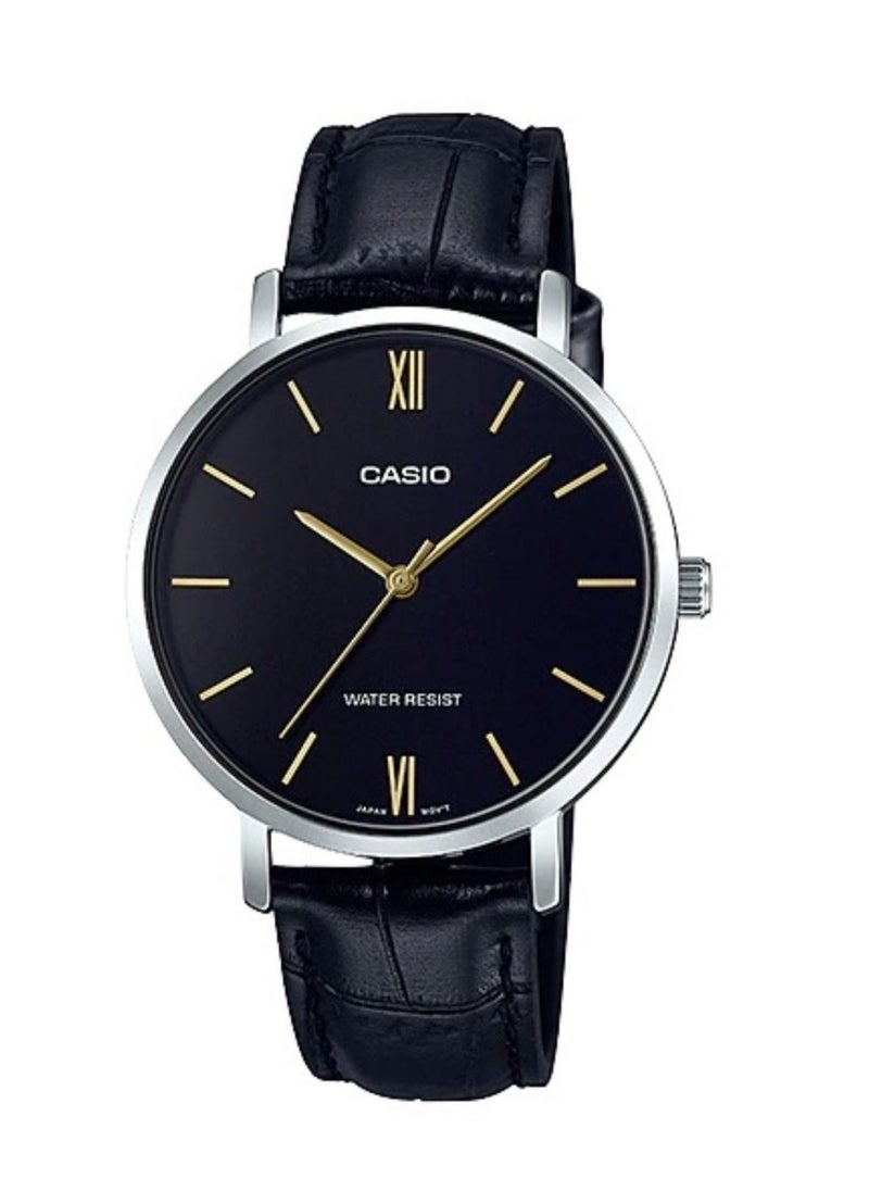 CASIO - ساعة كاسيو انالوج دائرية للرجال وبسوار جلدي اسود MTP/LTP-VT01L-1BUDF - Image 1