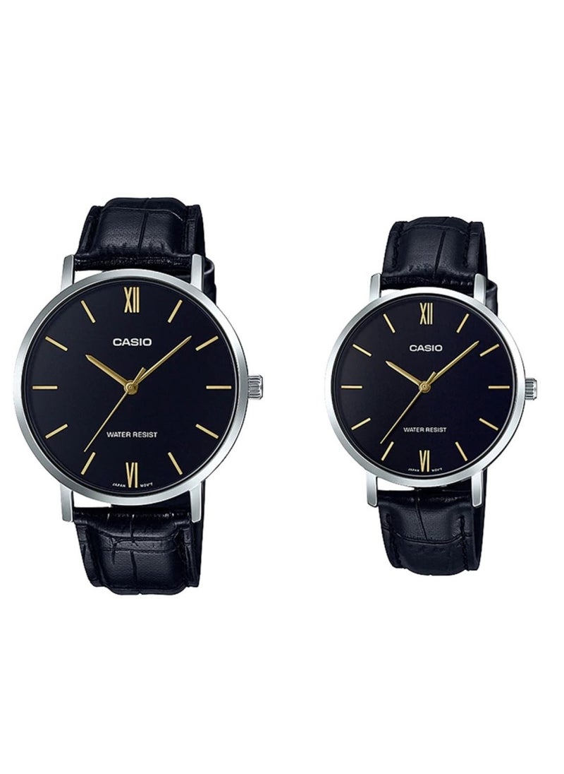 CASIO - ساعة كاسيو انالوج دائرية للرجال وبسوار جلدي اسود MTP/LTP-VT01L-1BUDF - Image 1