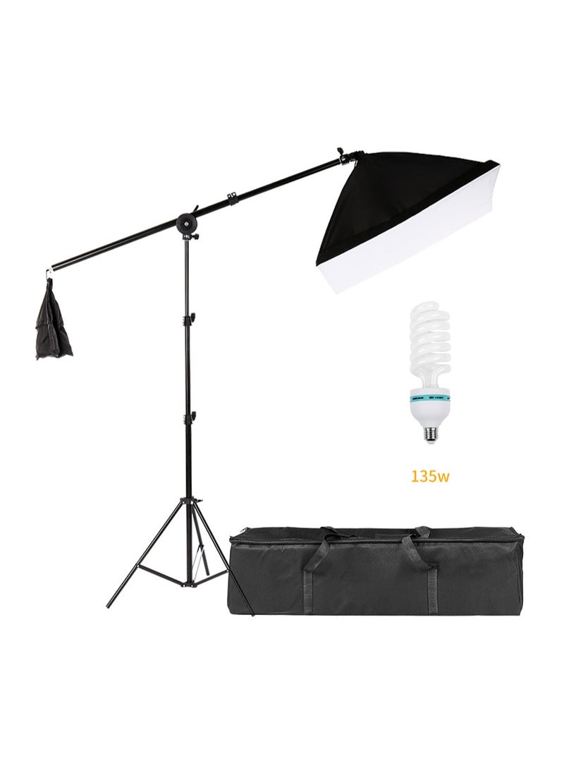 FlashHawk Photography Softbox Lighting Kit with 135W Bulbs,C Cantilever Stand with Boom Arm,Carry Bag for Photo Studio, Live Broadcast Room  - Image 1