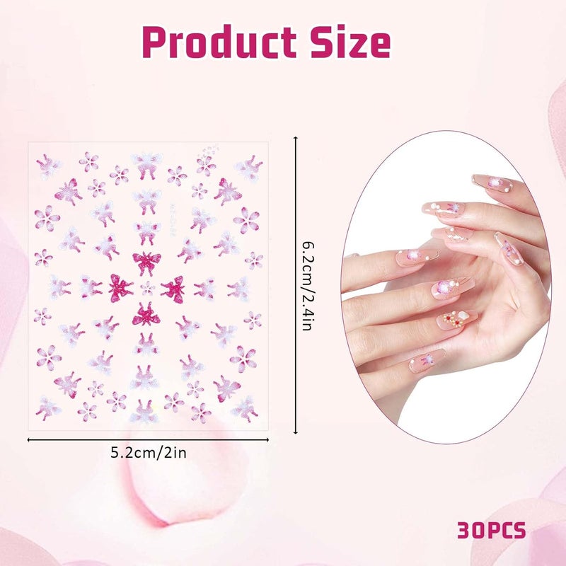 Styquenzer 3D Nail Stickers 30 Sheets Nail Stickers Self-Adhesive Flowers Flower Heart Shape Nail Design Nail Stickers Nail Design Accessories Nail Stickers for DIY Decorations, Manicure, Mobile Phone Cases - Image 3