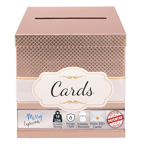 Merry Expressions 10" Rose Gold Card Box, Party Card Holder, Money Gift Box for Wedding Reception, Honeymoon, Graduation, Birthday, Sweet 16, Bridal or Baby Shower - Wedding Gift Table Decoration - Image 1