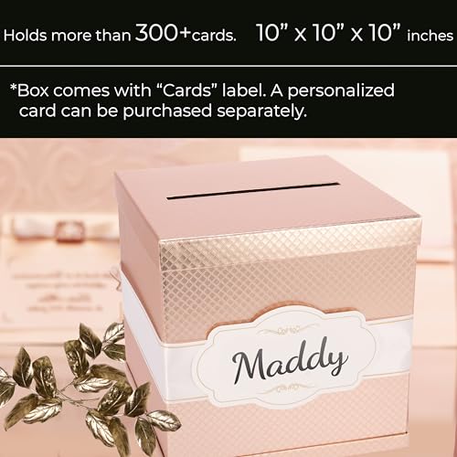 Merry Expressions 10" Rose Gold Card Box, Party Card Holder, Money Gift Box for Wedding Reception, Honeymoon, Graduation, Birthday, Sweet 16, Bridal or Baby Shower - Wedding Gift Table Decoration - Image 2