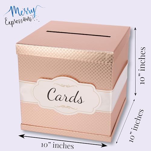 Merry Expressions 10" Rose Gold Card Box, Party Card Holder, Money Gift Box for Wedding Reception, Honeymoon, Graduation, Birthday, Sweet 16, Bridal or Baby Shower - Wedding Gift Table Decoration - Image 5