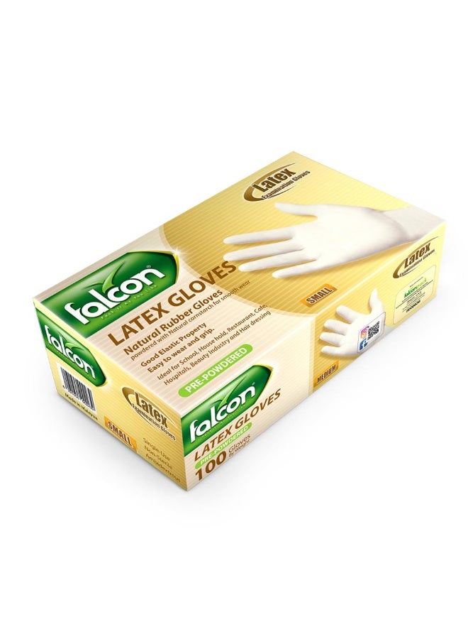 Falcon Latex Gloves, Pre-Powdered, Small, 100 Pieces Per Pack – White, Non-Sterile, Ambidextrous, Natural Rubber for Medical, Food Handling & Household Use - Image 3