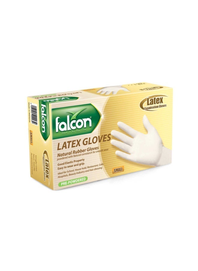 Falcon Latex Gloves, Pre-Powdered, Small, 100 Pieces Per Pack – White, Non-Sterile, Ambidextrous, Natural Rubber for Medical, Food Handling & Household Use - Image 1