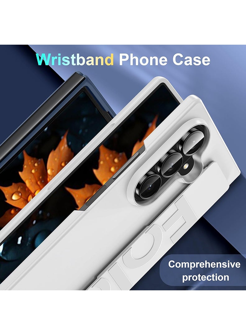Case Up غطاء متوافق مع سامسونج جالاكسي زد فولد 7 بحجم 8 إنش مع حزام قبضة يد، غطاء واقي مضاد للخدش وصدمات من مادة PC لحماية الهاتف لسامسونج جالاكسي زد فولد 7 2025، أبيض - Image 2