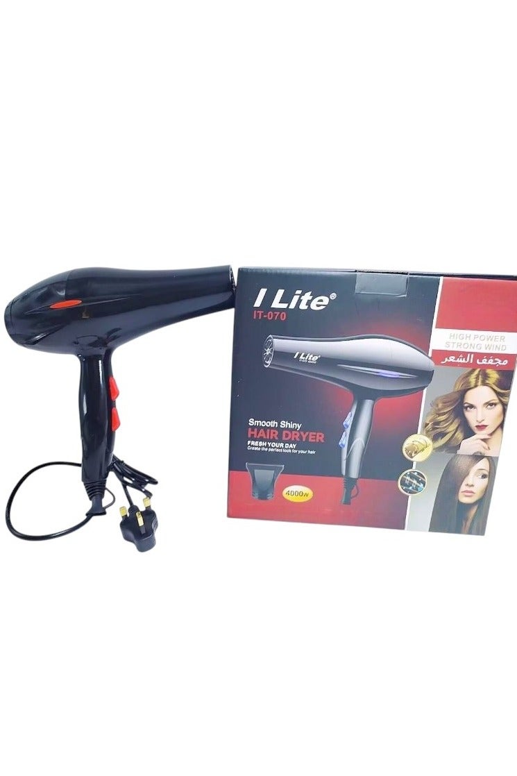 اي لايت مجفف شعر كهربائي احترافي، رياح قوية، أيونات سالبة، سفر، 4000 وات - Image 2