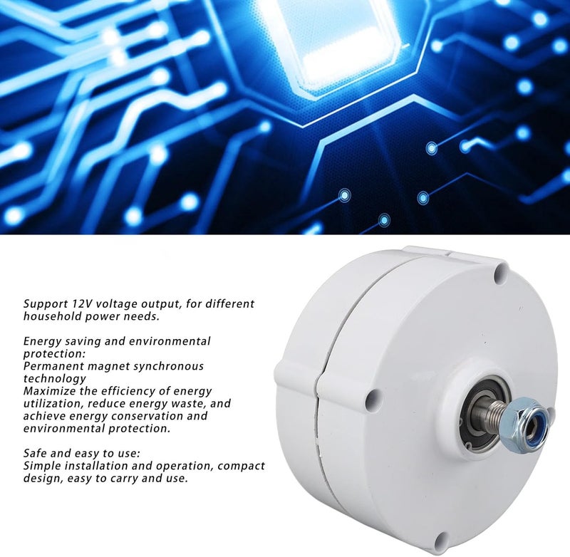 12V 3 Phase AC Permanent Magnet Alternator Compact Portable Electric Motor Generator for Vertical or Horizontal Wind Turbines (200W) - Image 2