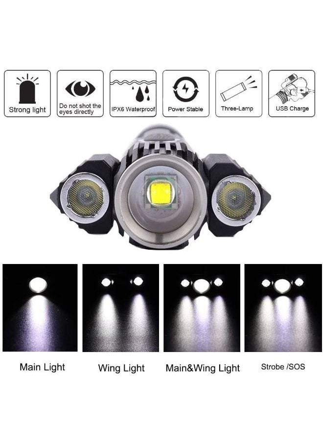 Generic Rechargeable Electric Torch Three-Lamp Flashlight Zoomable for Outdoor  - Image 3