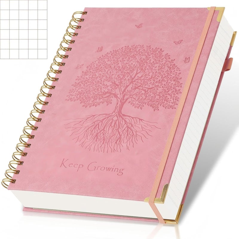 Amanple Graph Paper Notebook, 8.5” x 5.5” Graphing Notebook, 300 Pages, Large A5 Hardcover Grid Notebook Journal, Graph Paper Spiral Notebook with Thick Paper, Pockets for School and Office Supplies, Pink - Image 1