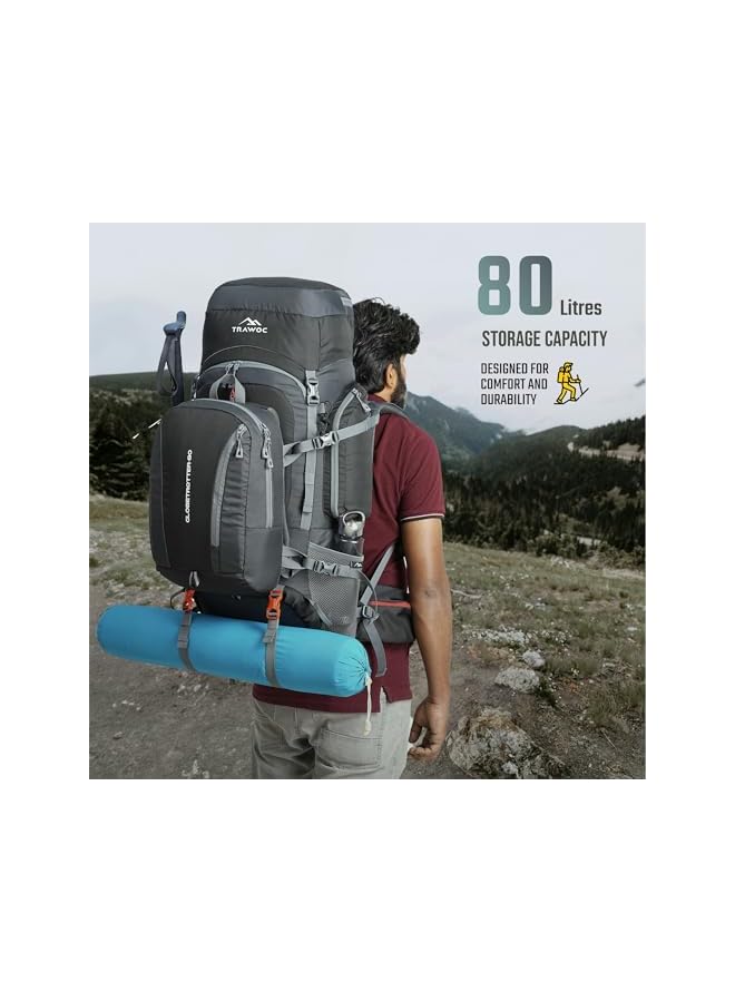 Trawoc حقيبة ظهر غلوبتروتر 80 لتر (70+10) بإطار معدني وألياف داخلي للرجال والنساء للتنزه، والتخييم، والسفر مع حقيبة نهارية قابلة للفصل، وغطاء مطري، وحيز للأحذية. - Image 4