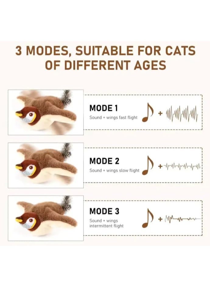 كادراما ألعاب تفاعلية للقطط - عصفور طائر قابل لإعادة الشحن، زقزقة واقعية، لعبة قطط تعمل باللمس، ألعاب قطط كهربائية من القطيفة، ألعاب تمرين للقطط لجميع السلالات، ألعاب كاتنيب - Image 5