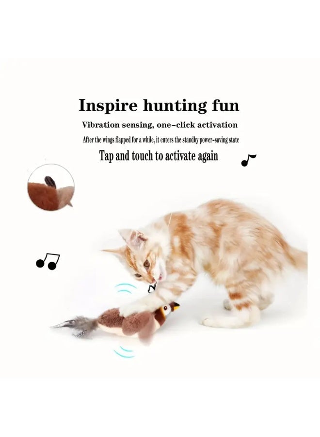 كادراما ألعاب تفاعلية للقطط - عصفور طائر قابل لإعادة الشحن، زقزقة واقعية، لعبة قطط تعمل باللمس، ألعاب قطط كهربائية من القطيفة، ألعاب تمرين للقطط لجميع السلالات، ألعاب كاتنيب - Image 3
