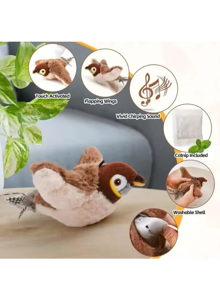 كادراما ألعاب تفاعلية للقطط - عصفور طائر قابل لإعادة الشحن، زقزقة واقعية، لعبة قطط تعمل باللمس، ألعاب قطط كهربائية من القطيفة، ألعاب تمرين للقطط لجميع السلالات، ألعاب كاتنيب - Image 4