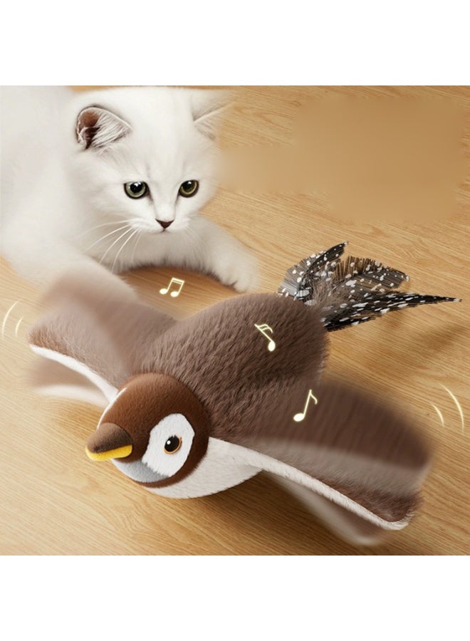 كادراما ألعاب تفاعلية للقطط - عصفور طائر قابل لإعادة الشحن، زقزقة واقعية، لعبة قطط تعمل باللمس، ألعاب قطط كهربائية من القطيفة، ألعاب تمرين للقطط لجميع السلالات، ألعاب كاتنيب - Image 1
