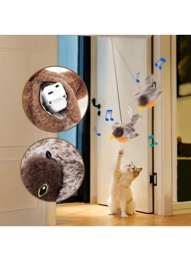 كادراما ألعاب تفاعلية للقطط - عصفور طائر قابل لإعادة الشحن، زقزقة واقعية، لعبة قطط تعمل باللمس، ألعاب قطط كهربائية من القطيفة، ألعاب تمرين للقطط لجميع السلالات، ألعاب كاتنيب - Image 2
