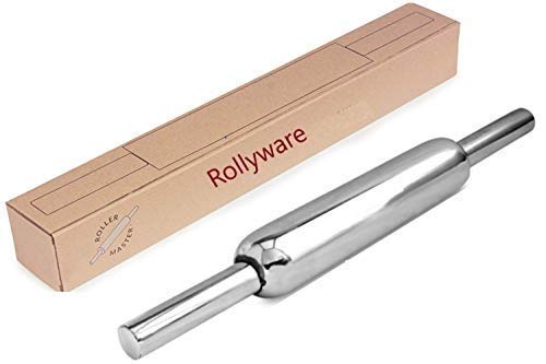 Rollyware Premium 100% Stainless Steel Smooth Rolling Pin/Belan for Baking, Doughs, Breads, Chapati - Slim, Non Stick, Lightweight with Better Grip & Easy to Wash (Steel BELAN) - Image 1