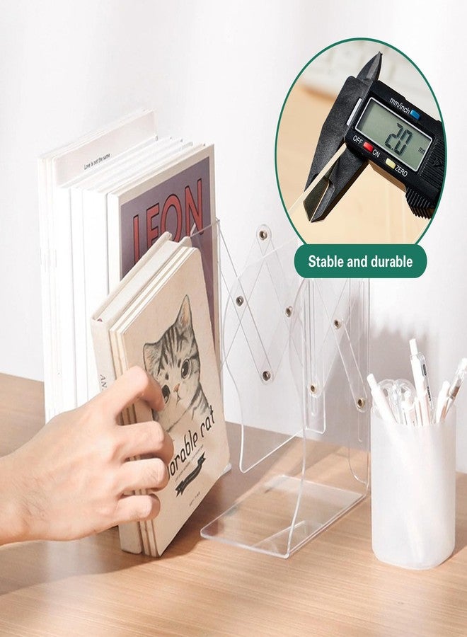 HingoFuni Adjustable Plastic Bookends with 2 Dividers - Clear Acrylic Bookends for Heavy Books - Desktop Book Organizer for Office, School, Home - Image 3