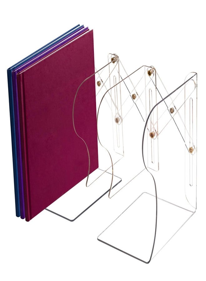 HingoFuni Adjustable Plastic Bookends with 2 Dividers - Clear Acrylic Bookends for Heavy Books - Desktop Book Organizer for Office, School, Home - Image 1