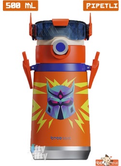 Cocosmile Special Boxed 500 ml Steel Thermos with Straw and 4 Different Robot Models with Neck Strap CS0001