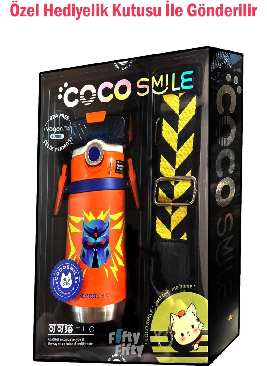 Vagonlife - Cocosmile Special Boxed 500 ml Steel Thermos with Straw and 4 Different Robot Models with Neck Strap CS0001 - Image 1