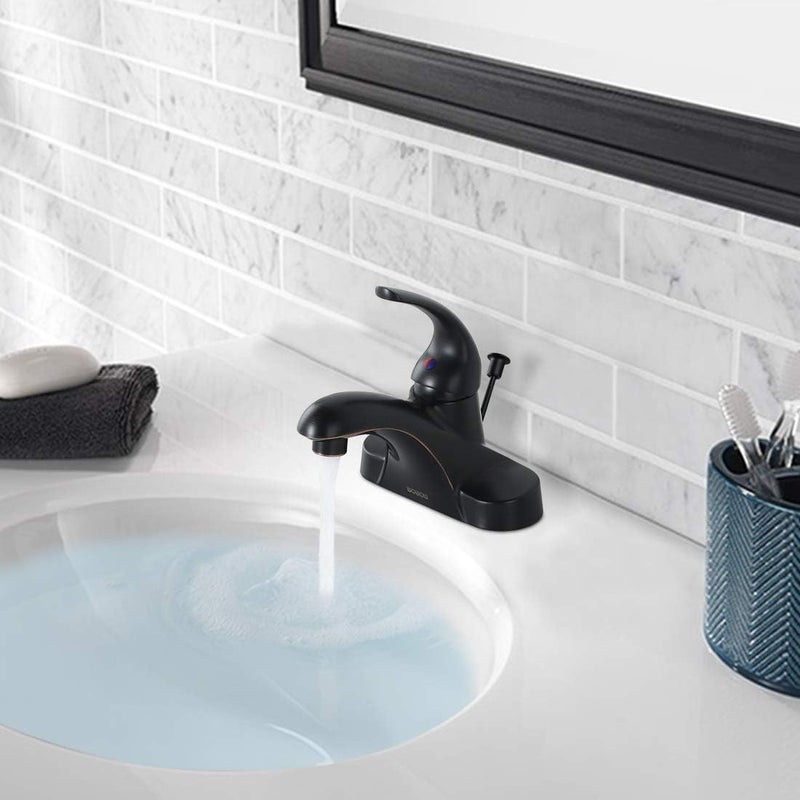 WOWOW Single Handle Commercial Bathroom Faucet Oiled Rubbed Bronze 4 inch Centerset Bathroom Basin Sink Faucets One Handle Vanity Faucets Basin Mixer Tap with Lift Rod Drain Assembly - Image 5