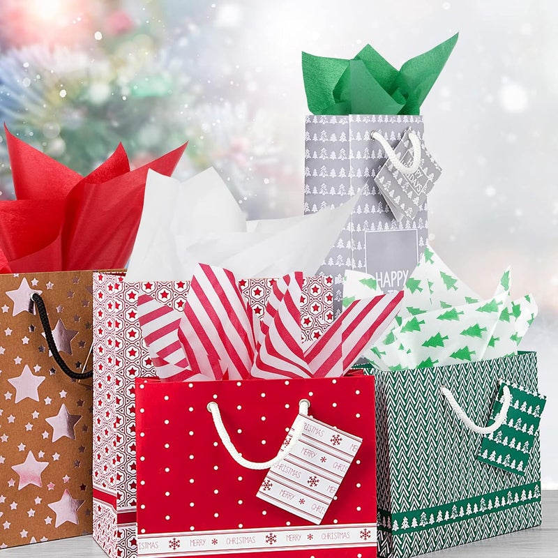 Blisstime Christmas Tissue Paper Gift Wrapping Paper, 120 Sheets, 13.5" X 19.5", White, Red, Green, Red Stripe, Christmas Trees Design - Image 4