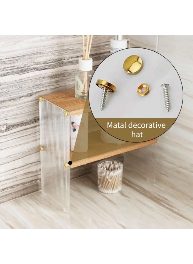 SYOSI Kitchen Storage Shelf, Two-Tier Countertop Display Stand with Ribbed Panels and Wood Shelves, Acrylic Coffee Station Organizer for Coffee Pods, K-Cups, Mugs, Condiments, Spice Jars (31x15x30cm) - Image 4