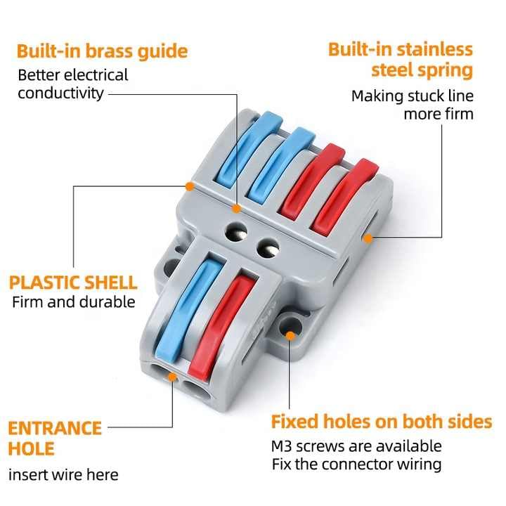 ZIVIK 2 In 4 Out Wire Connector Jointer, 5Pcs Push In Electrical Connectors, Lever Connectors Nuts, Assorted Conductors, Compact Lever Cable Connectors,Plug-in Connector 2-in 4-out (5, 2 In 4 Out) - Image 3