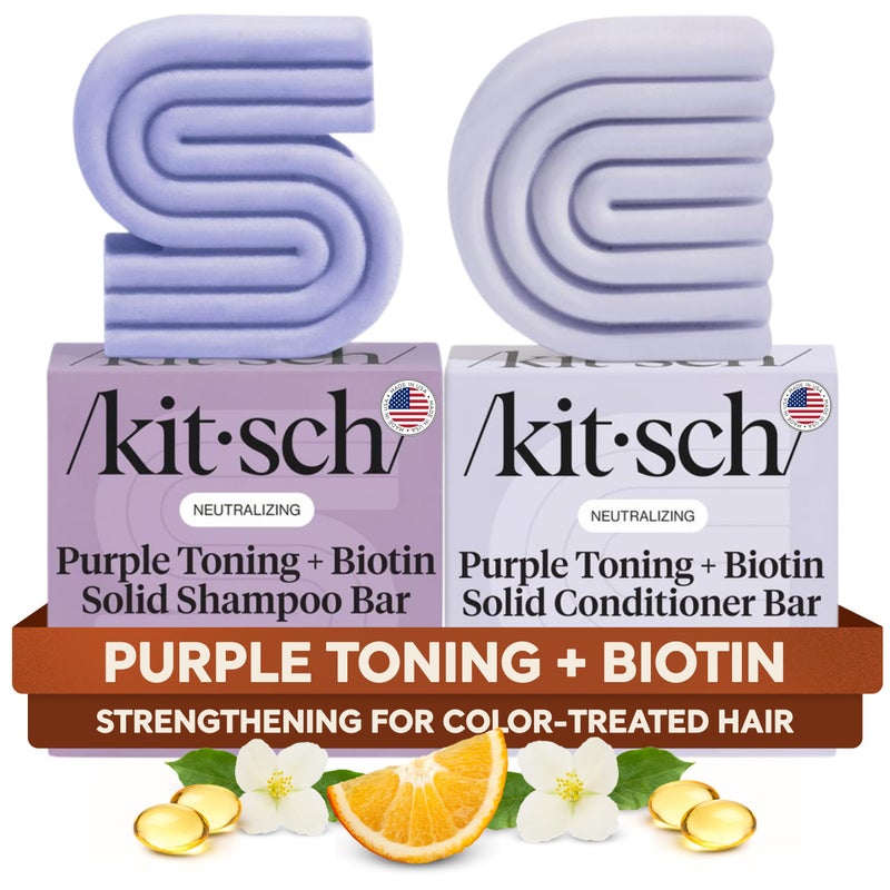 Kitsch Toning Purple Shampoo Conditioner Bar Set For Blondes Color Treated Hair With Biotin for Strengthening Neutralizing Brassy Tones Vegan Silicone Sulfate Free - Image 2