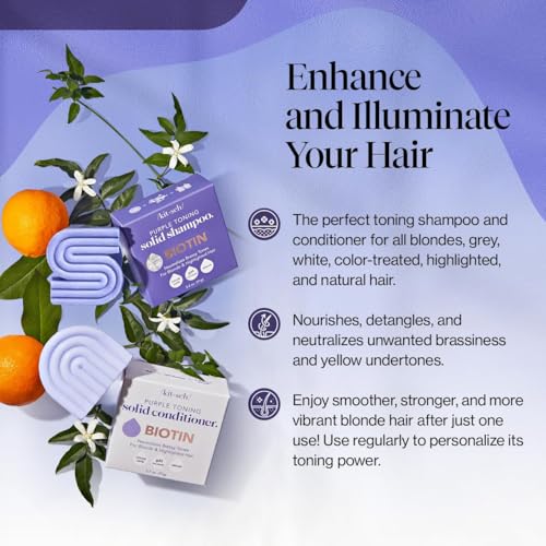Kitsch Toning Purple Shampoo Conditioner Bar Set For Blondes Color Treated Hair With Biotin for Strengthening Neutralizing Brassy Tones Vegan Silicone Sulfate Free - Image 3