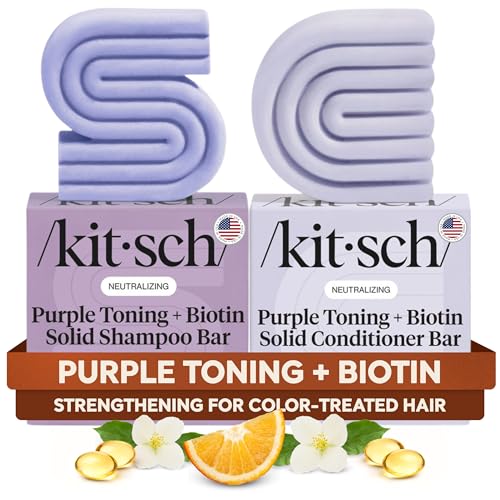 Kitsch Toning Purple Shampoo Conditioner Bar Set For Blondes Color Treated Hair With Biotin for Strengthening Neutralizing Brassy Tones Vegan Silicone Sulfate Free - Image 1