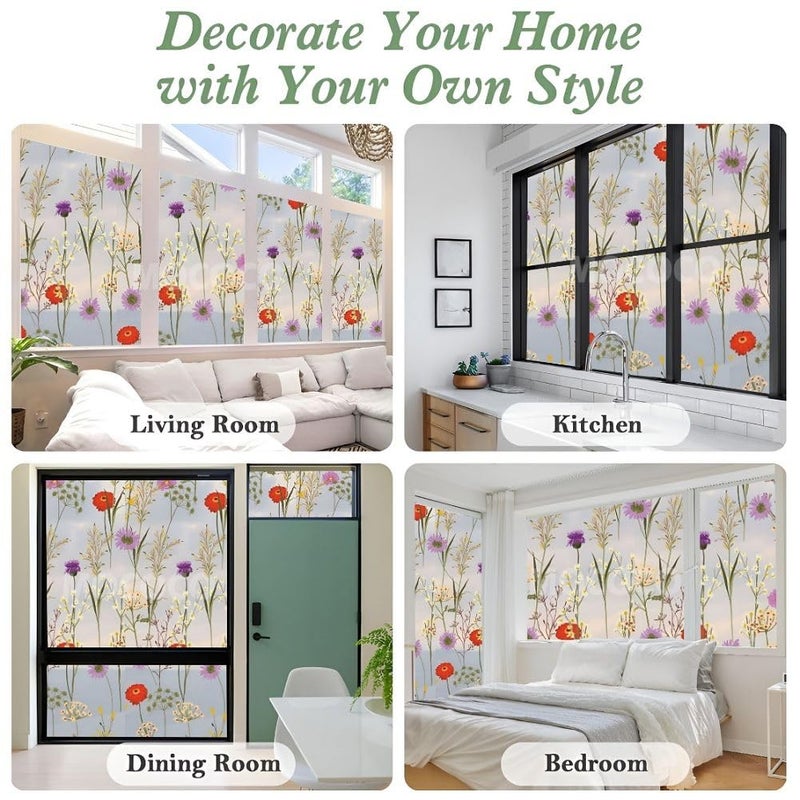 MOCOCO Premium Privacy Window Film Vinyl Frosted Self Adhesive Glass Film Decorative Window Stickers for Home Office Bathroom Kitchen Living Room - Mystic Flowers (18x96 Inch) - Image 5