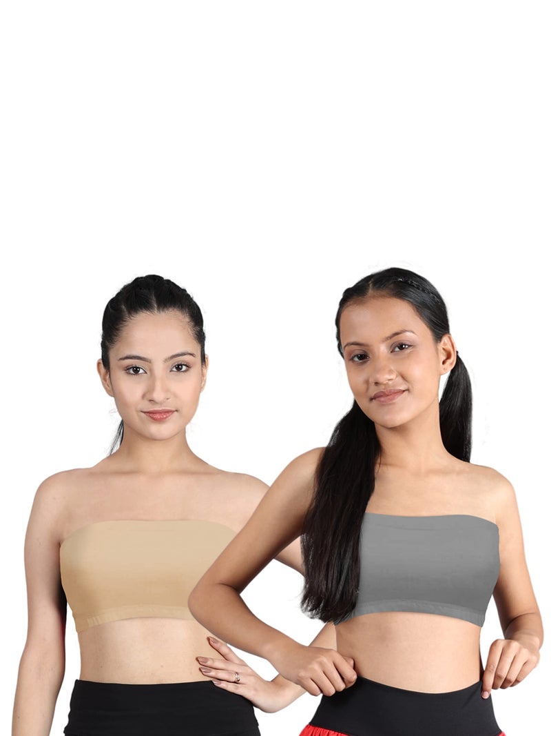 DChica Slip-on Strapless Bra for Teenagers, Girls Beginners Cotton Non-Wired Non-Padded Crop Top Bra Full Coverage Seamless Gym Stylish Training Bra for Kids (Pack of 2) - Image 1