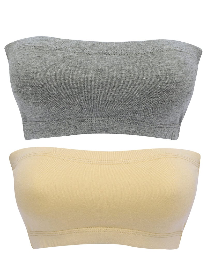 DChica Slip-on Strapless Bra for Teenagers, Girls Beginners Cotton Non-Wired Non-Padded Crop Top Bra Full Coverage Seamless Gym Stylish Training Bra for Kids (Pack of 2) - Image 3