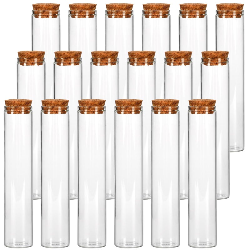 SUPERLELE 18pcs Glass Test Tube, 25Ã—120mm Clear Flat Test Tubes with Cork Stoppers for Plants Propagation, Scientific Experiments, Bath Salt and Candy Storage