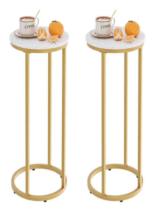 Easy Paws C Shaped End Table, Couch Side Tables for Living Room, Round Sofa End Table with Metal Frame, Small Wooden Snack Table for Bedroom, Small Spaces, Easy Assembly (Gold,2pcs) - Image 1