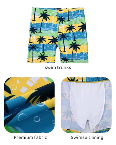Ghteas Toddler Baby Boys Swim Set Two Piece Swim Trunks and Long Sleeve Rash Guard for Boys Kids Swimwear Yellow Shark Surfing Swim Shirts Coconut Tree Patterned Swim Trunks 5t Boys Swimsuit Set - Image 5