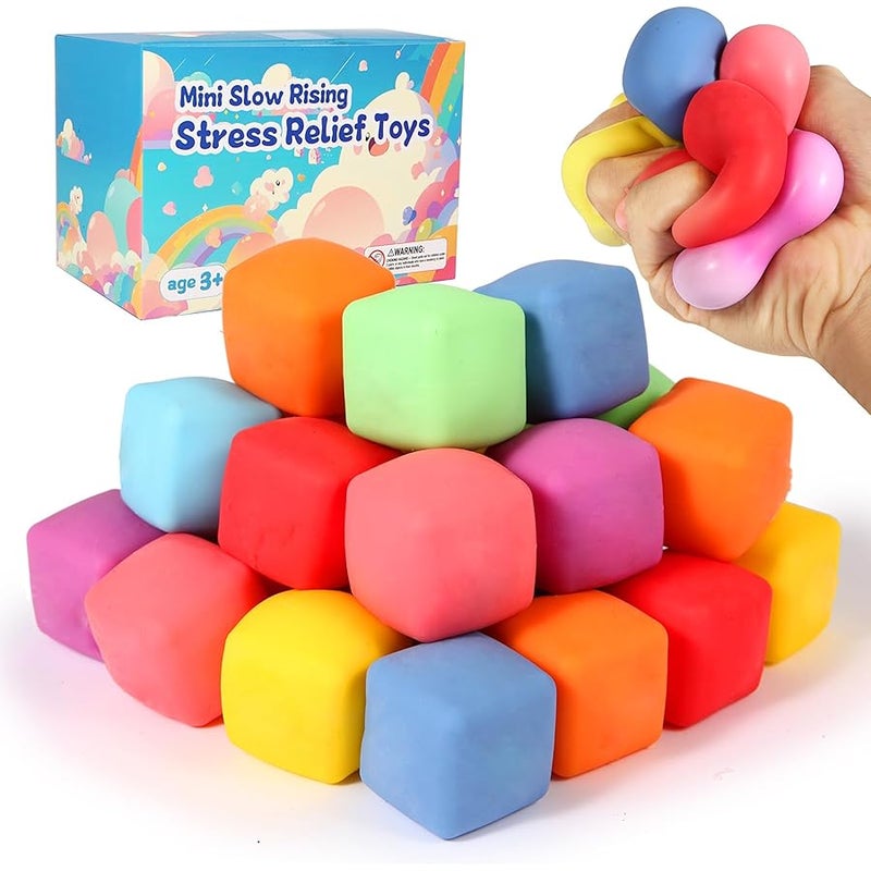 Neec 24 Pack Slow Rising Stress Cube , Dough Stress Balls Soft Fidget Squishy Toys for Anxiety Relief, Pull Stretch Classroom Prize Party Favors Toys for Kids - Image 1