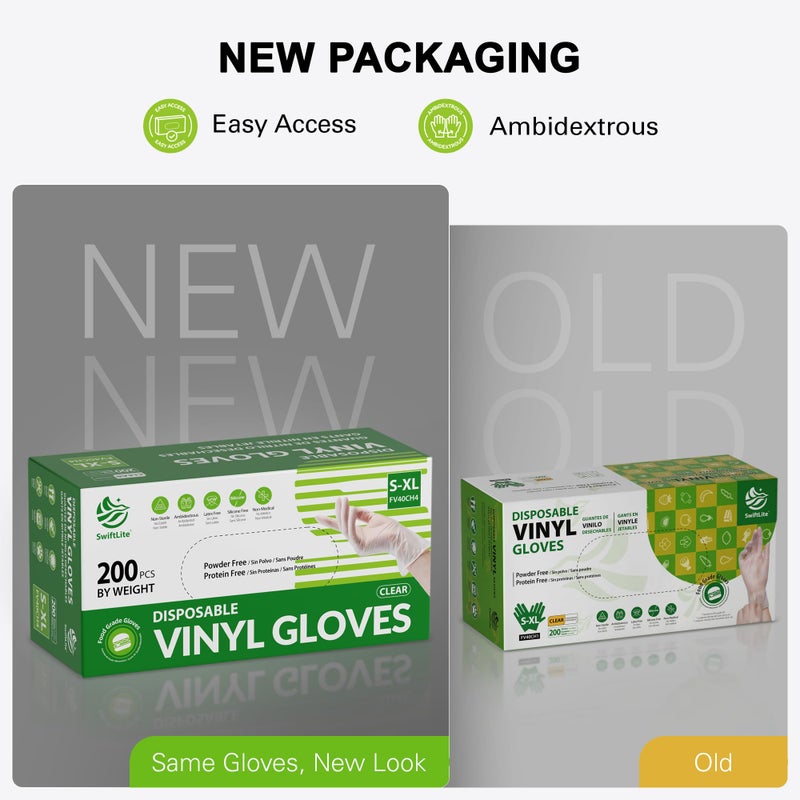 SWIFTLITE Disposable Vinyl Gloves, Food Safe, Latex-Free Powder-Free Clear Plastic Gloves for Cooking, House Clean, Food Prep (200, Large) - Image 5