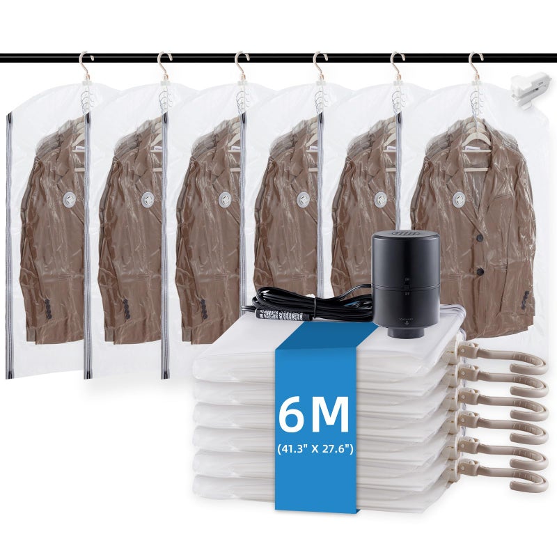 TAILI Hanging Vacuum Storage Bags with Electric Pump Vacuum Seal Bags for Clothing Travel Space Saver Closet Organizer for Clothes Coats Suits and Jackets 6 Short413x276 in - Image 2